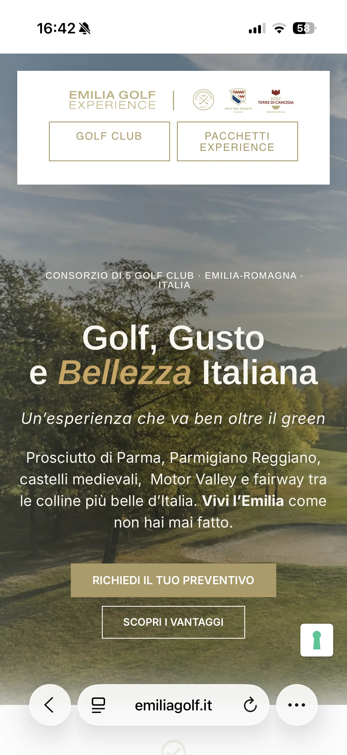 Schermata 1 del sito di Emilia Golf Experience