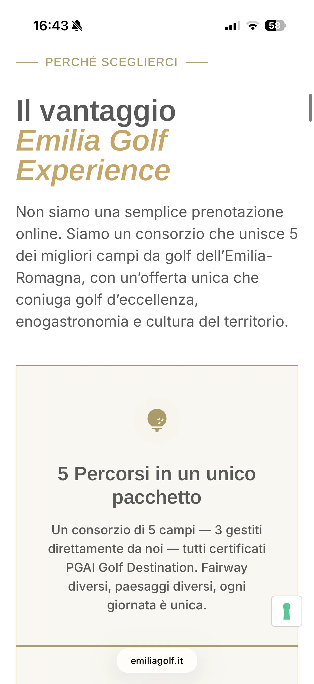 Schermata 2 del sito di Emilia Golf Experience