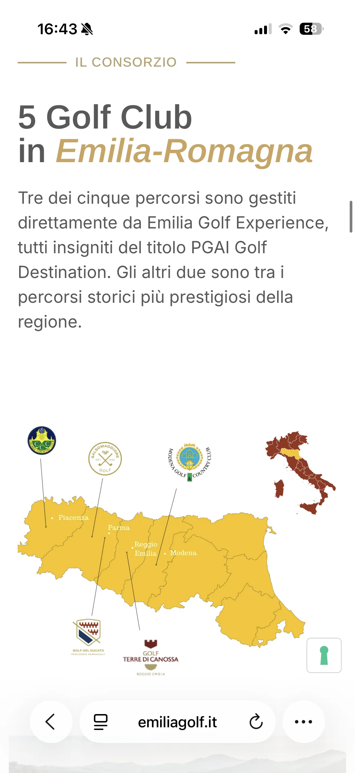 Schermata 3 del sito di Emilia Golf Experience