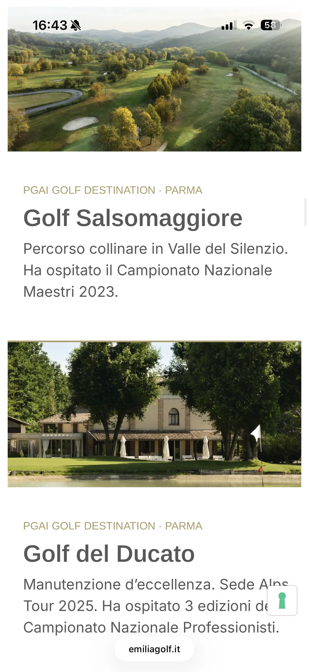 Schermata 4 del sito di Emilia Golf Experience