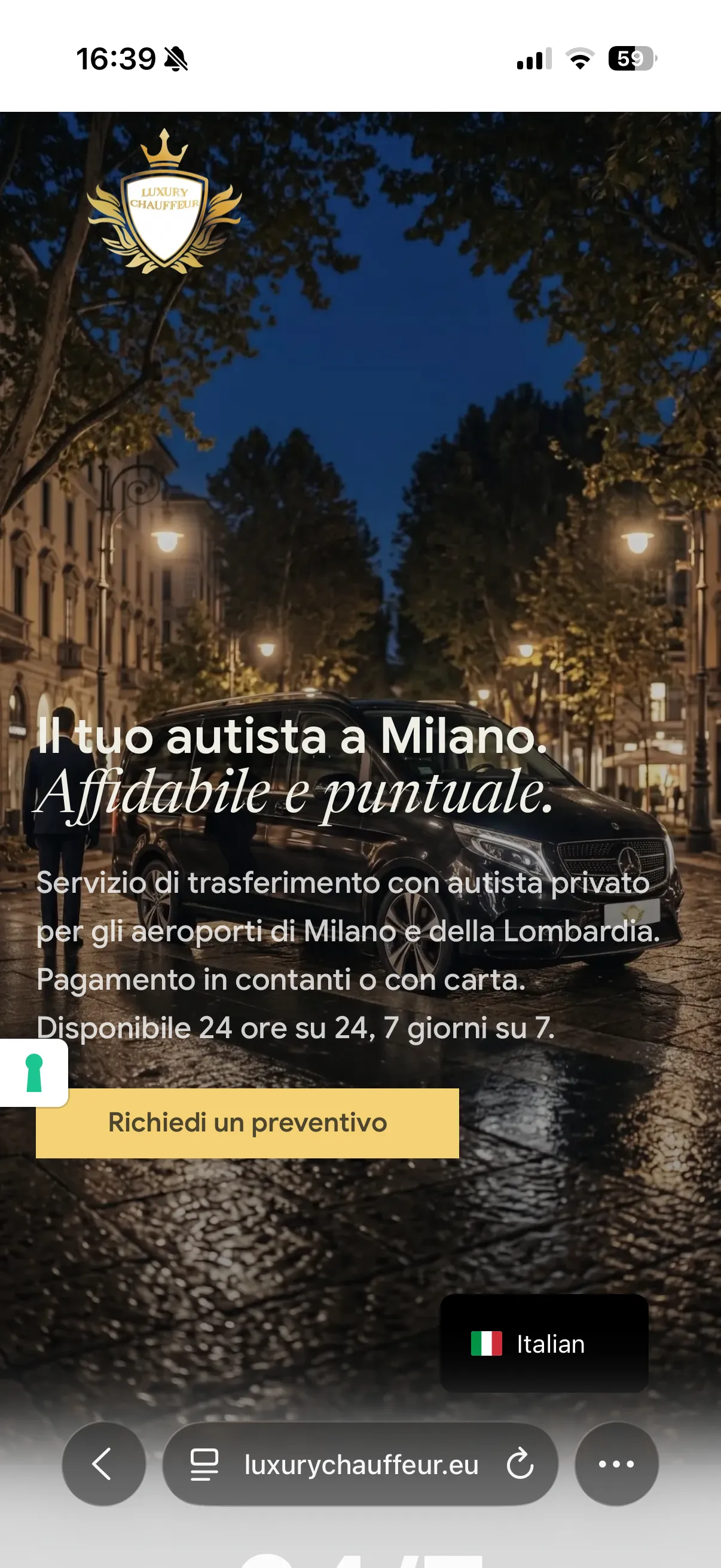 Schermata 1 del sito di Luxury Chauffeur