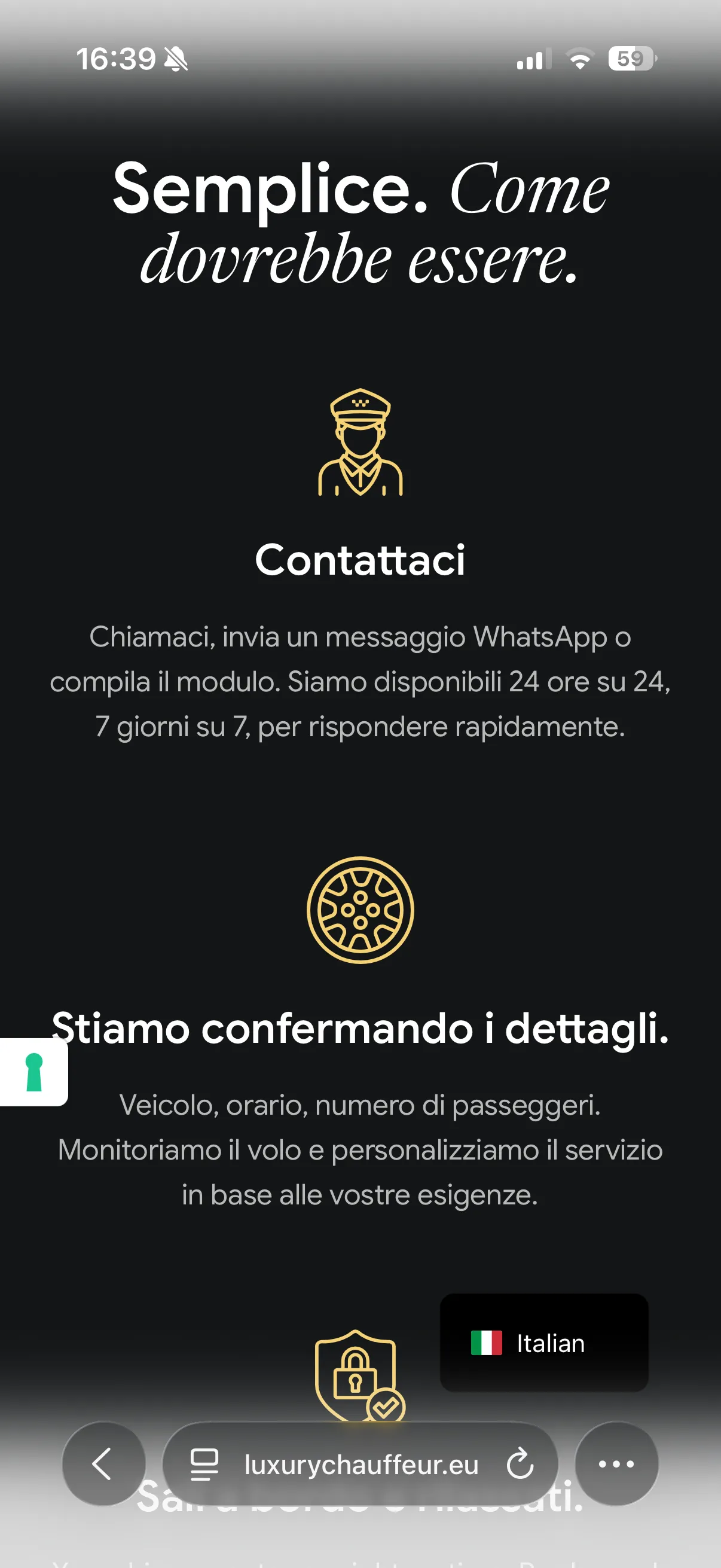Schermata 2 del sito di Luxury Chauffeur