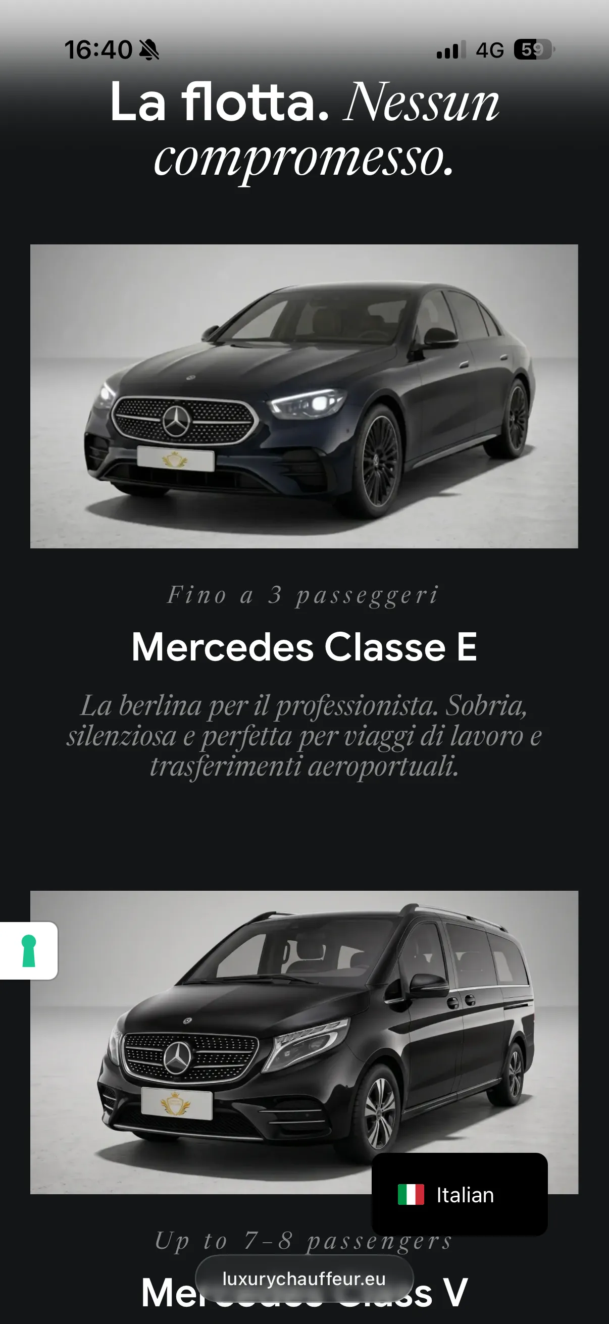 Schermata 3 del sito di Luxury Chauffeur
