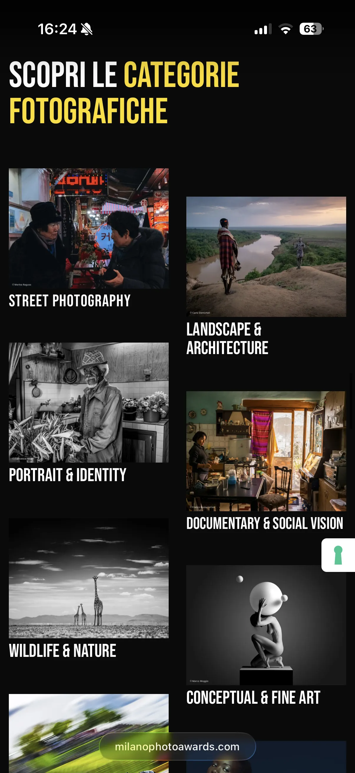 Schermata 1 del sito di Milano Photo Awards