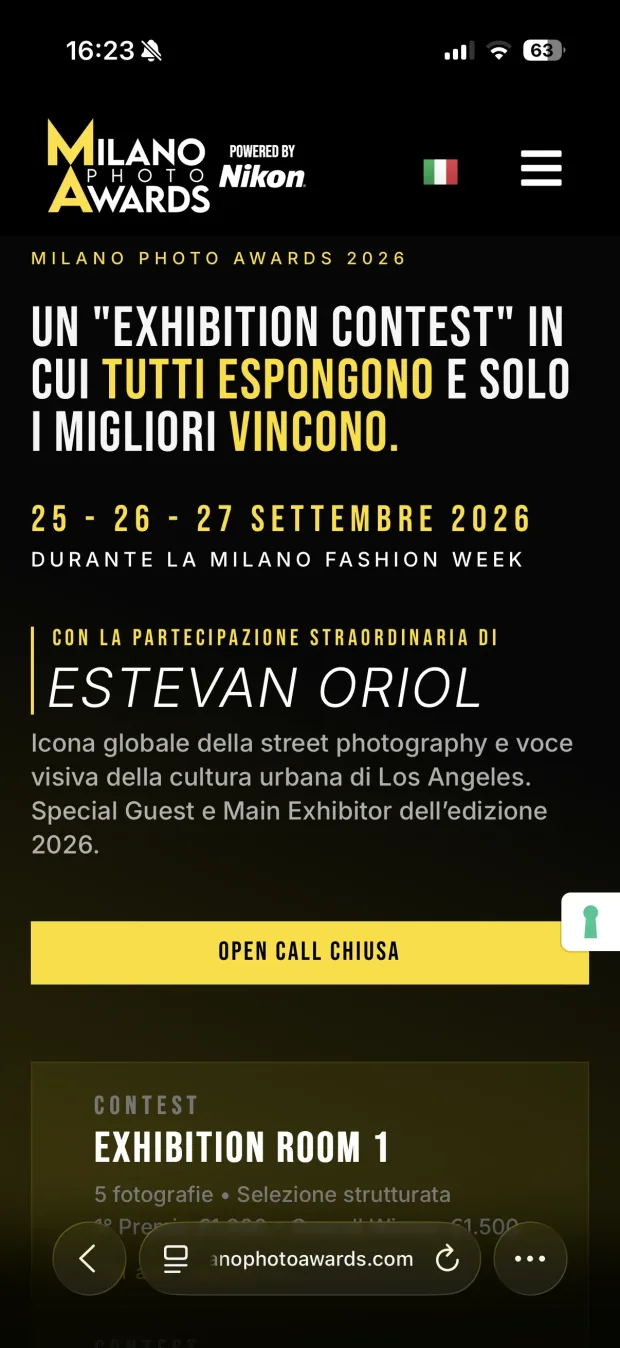 Schermata 1 del sito di Milano Photo Awards