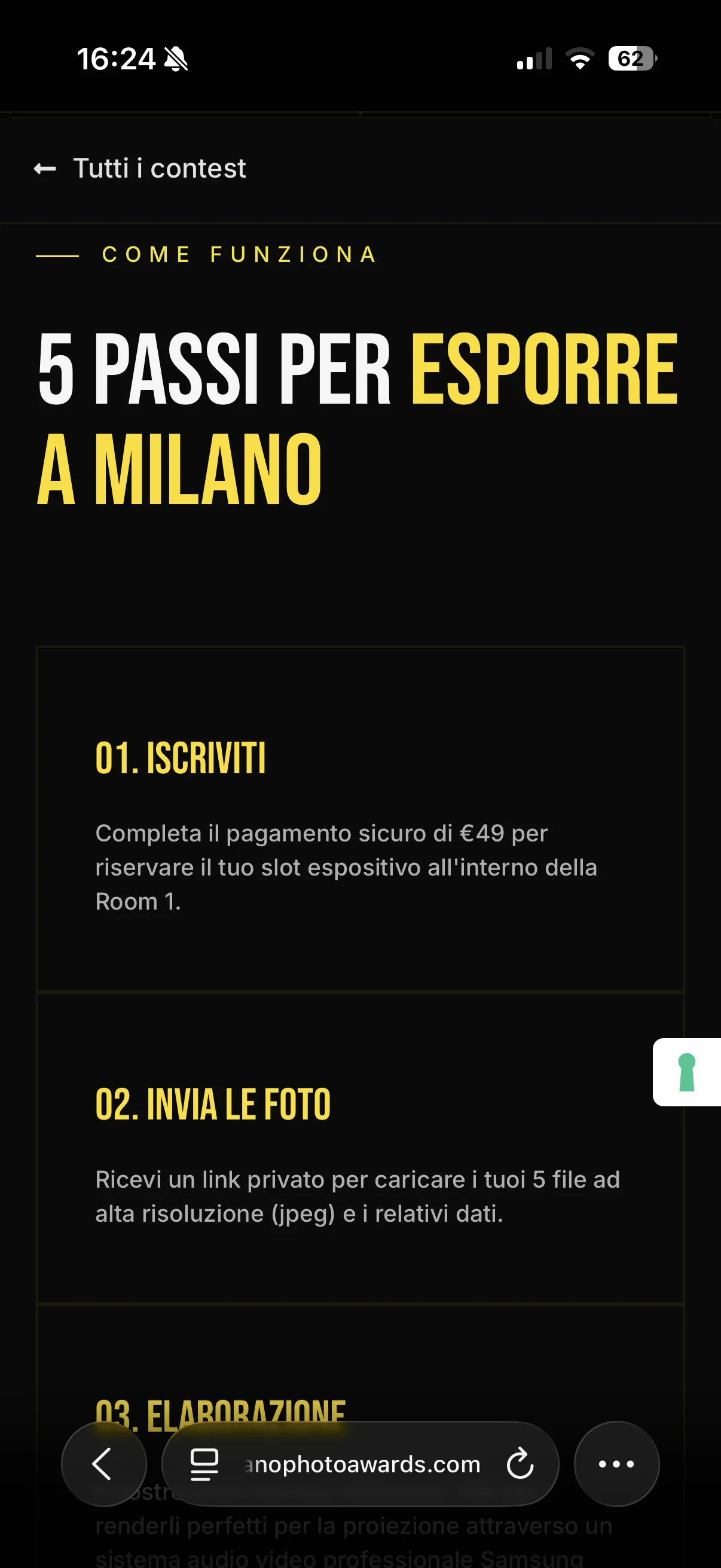 Schermata 4 del sito di Milano Photo Awards